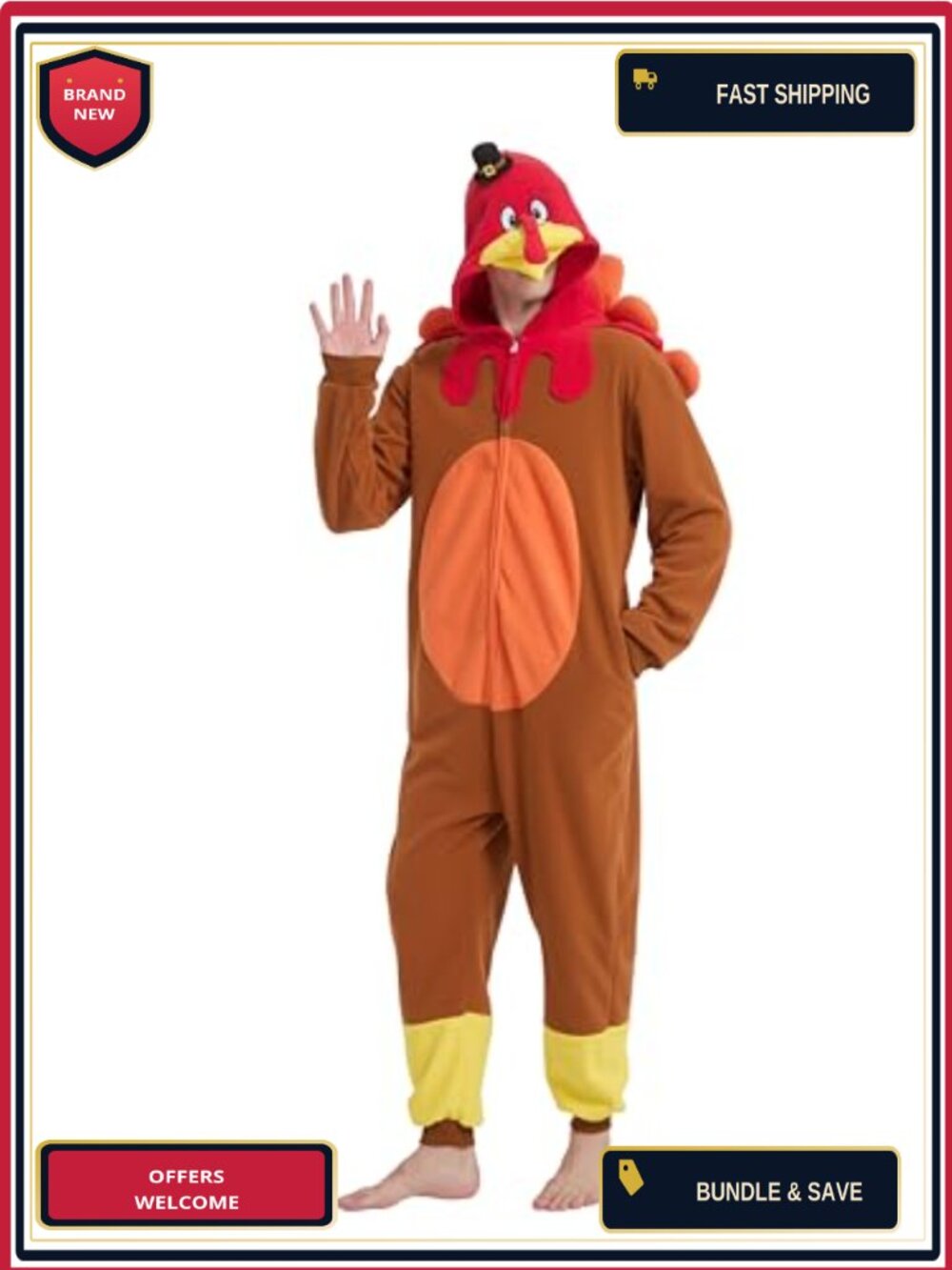 Adult Turkey Onesie Fleece One-Piece Pajama Halloween Costume